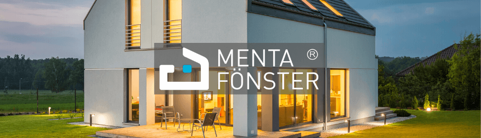 Modernt hus med Menta Fönster och logotyp